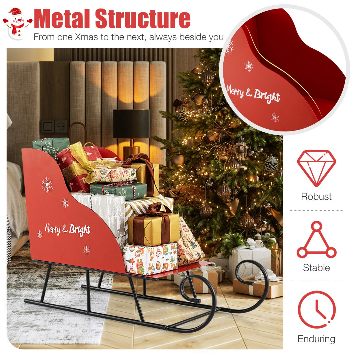 Livsk costway metalen kerstman slee mand kerstmans cadeau opberg slee feestelijke decoratieve slee kar 3