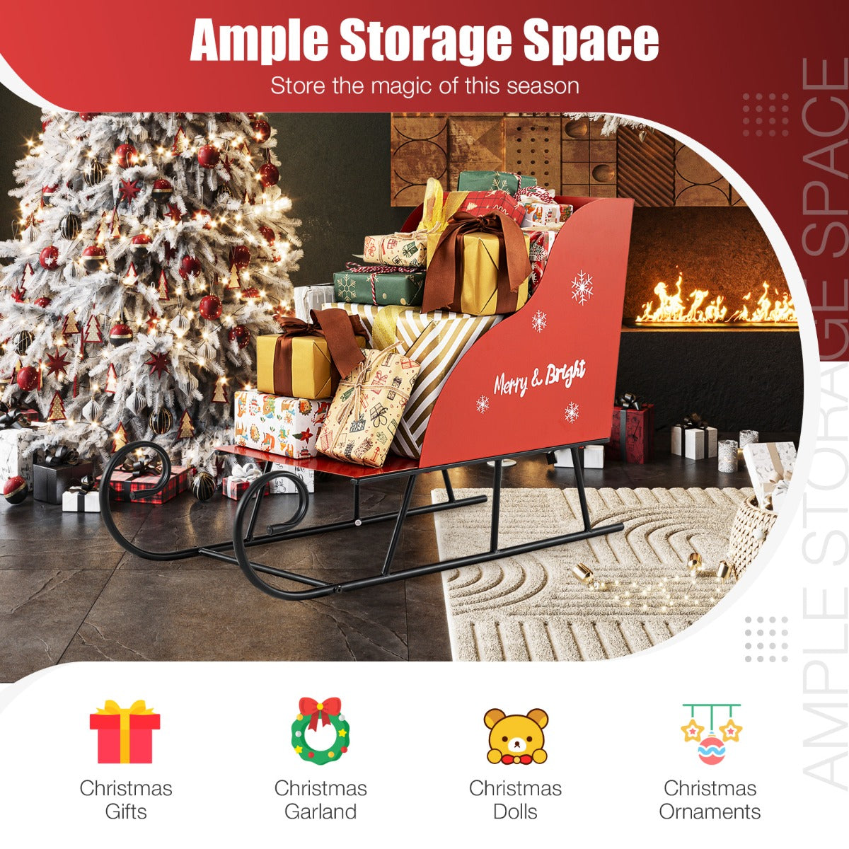 Livsk costway metalen kerstman slee mand kerstmans cadeau opberg slee feestelijke decoratieve slee kar 4