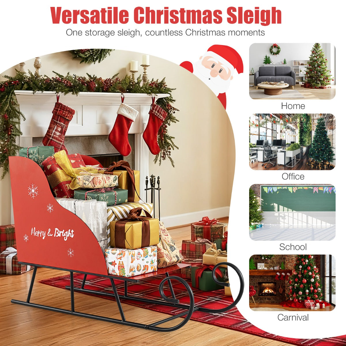 Livsk costway metalen kerstman slee mand kerstmans cadeau opberg slee feestelijke decoratieve slee kar 5