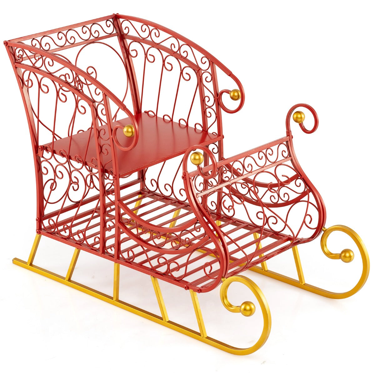 Livsk costway metalen kerstman slee mand met twee lagen voor het opbergen van cadeaus feestelijke decoratieve slee kar 1 2