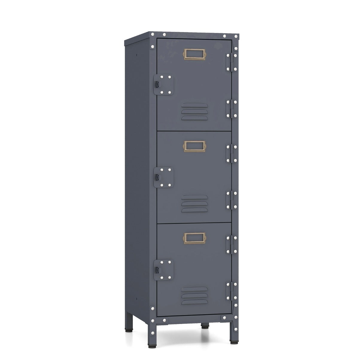 LIVSK Metalen Kast met 3 Deuren - Royale Opbergruimte - Verstelbare Voeten - Veiligheidsloten - 30 x 35 x 100 cm - Wijnoogst