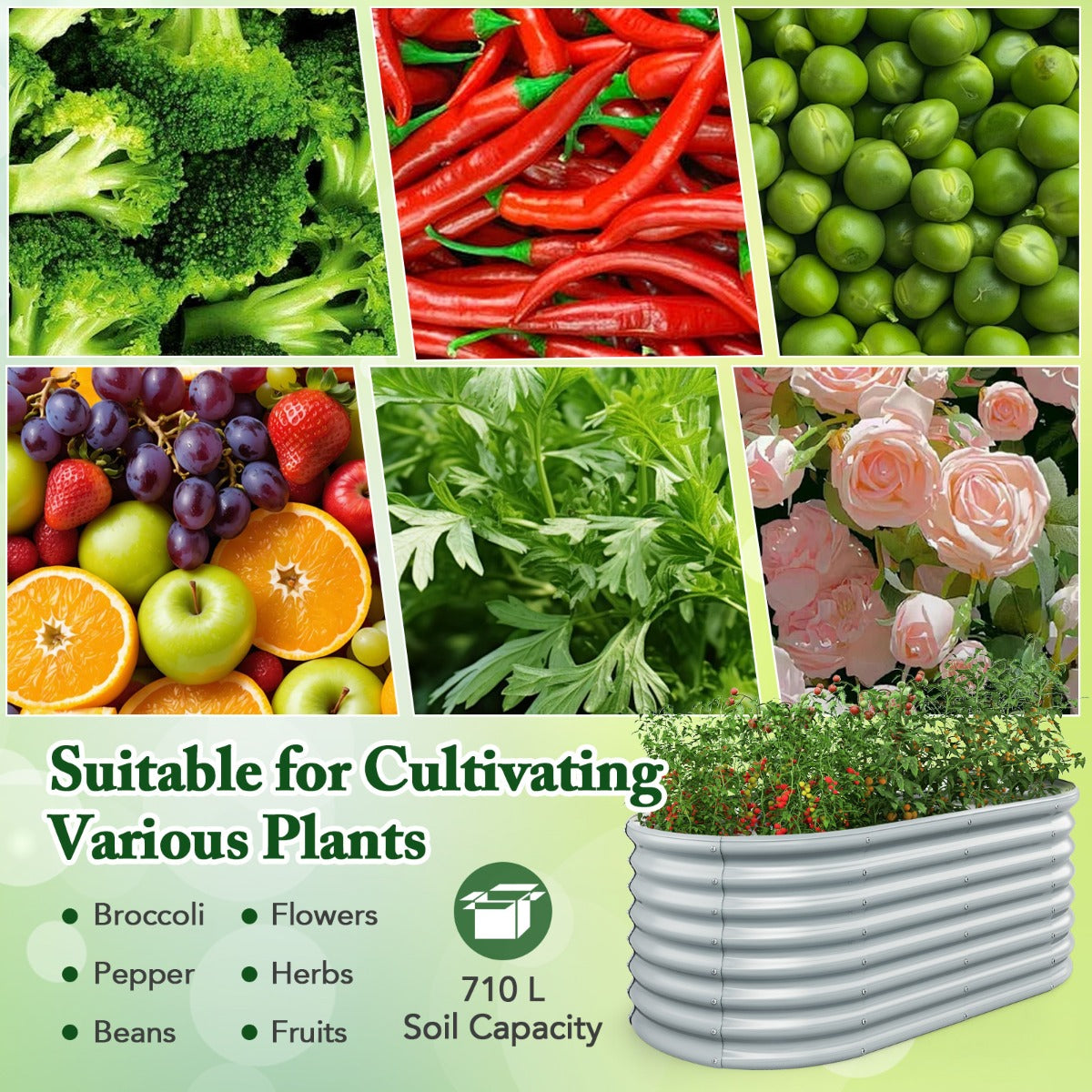 LIVSK Verhoogde Plantenbak - Roestvrij Gegalvaniseerd Metaal - Optimale Luchtcirculatie - Eenvoudige Montage - 165 x 80 x 60 cm -