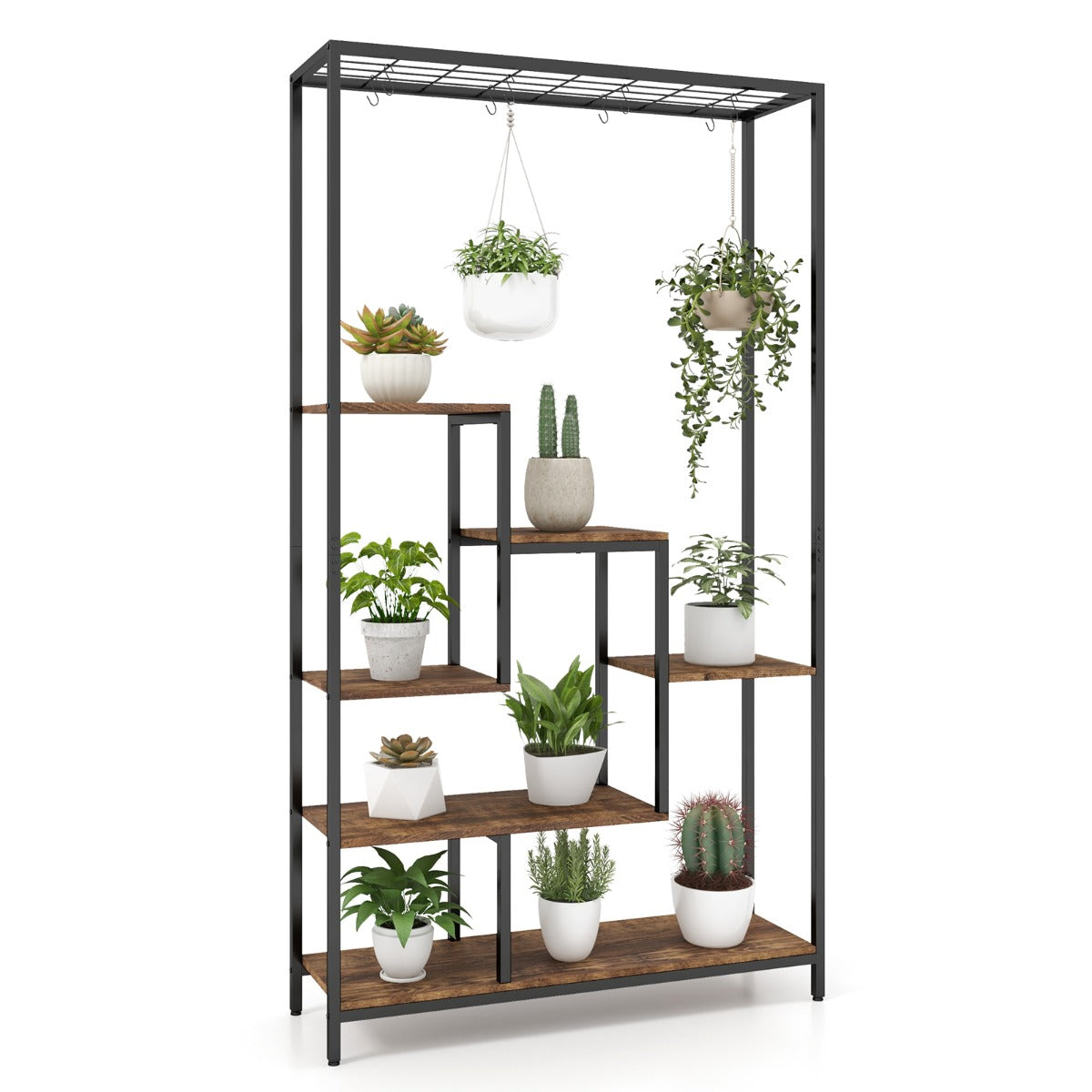 LIVSK Multifunctionele Plantenstandaard 6-niveaus - Met S-haken en kantelbeveiliging - Duurzaam en stabiel - 100 x 30 x 180 cm -