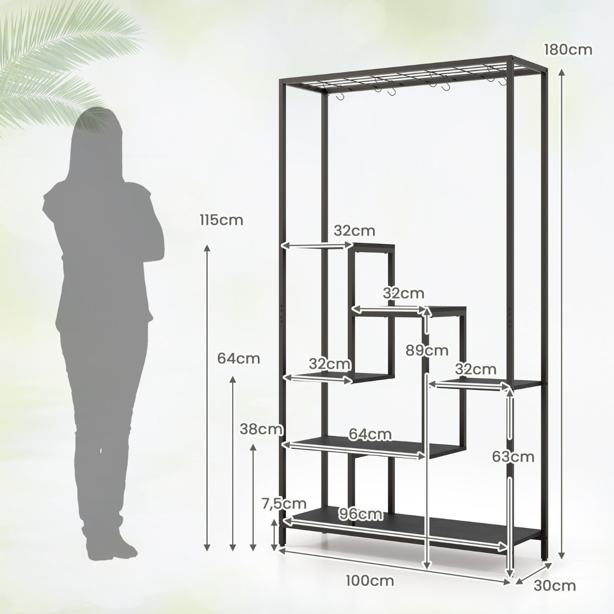 LIVSK Multifunctionele Plantenstandaard 6 Niveaus - 10 S-Haken - Duurzaam Metalen Frame - Ruimtebesparend - Zwart