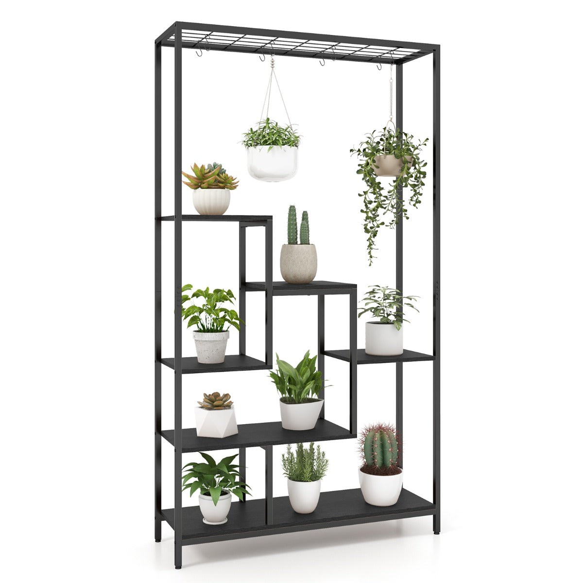 LIVSK Multifunctionele Plantenstandaard 6 Niveaus - 10 S-Haken - Duurzaam Metalen Frame - Ruimtebesparend - Zwart