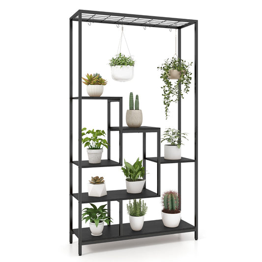 LIVSK Multifunctionele Plantenstandaard 6 Niveaus - 10 S-Haken - Duurzaam Metalen Frame - Ruimtebesparend - Zwart