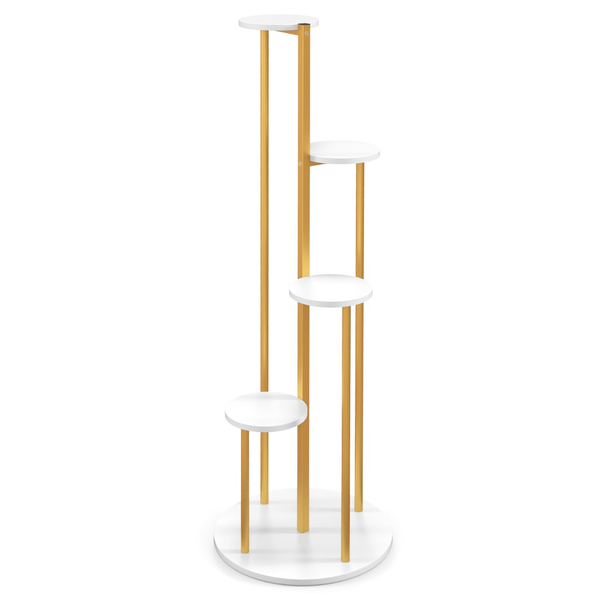 LIVSK Hoekplantstandaard - 5 Niveaus - Robuust Metaal en MDF - Multifunctioneel - Elegante Witte Planken - Goud & Wit