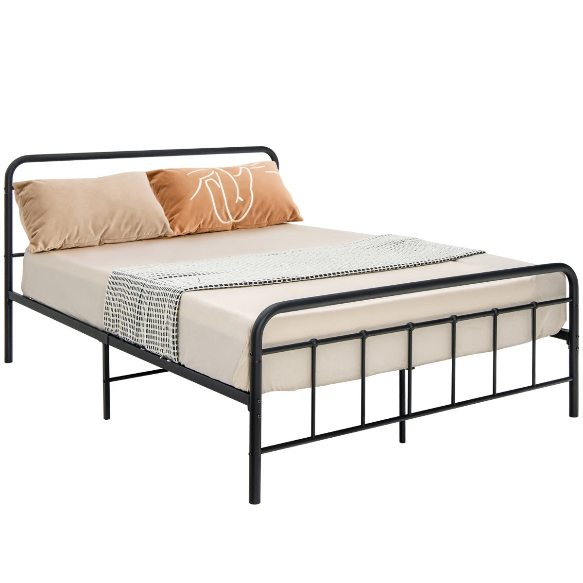 Livsk costway metalen platform bed modern bedframe met hoofdbord voetbord zware stalen latten ondersteunen matrasstichting zwart 208x164x102cm 2