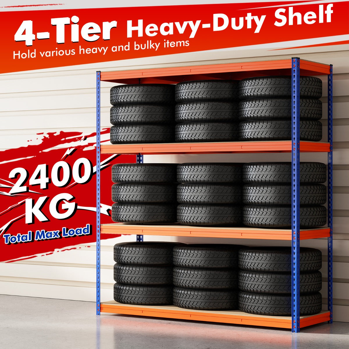 Livsk costway metalen rek met 4 lagen 181 cm breed rek voor zware lasten met verstelbare legplanken 3