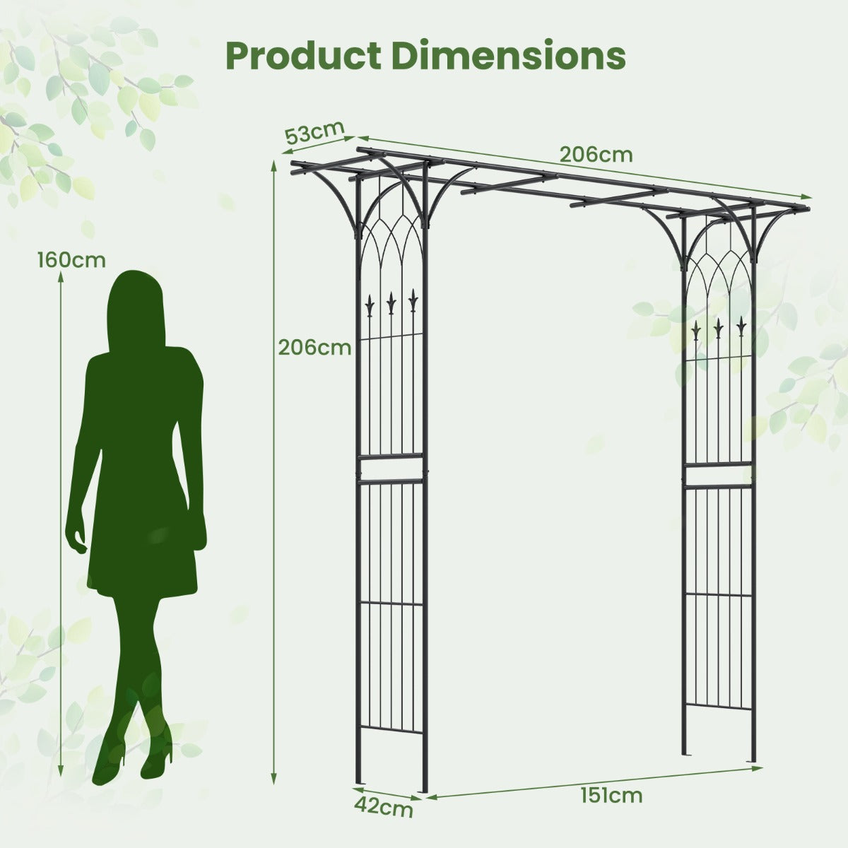 LIVSK Tuinboog voor Klimplanten - Gepoedercoat Metaal - Stevige Constructie - Eenvoudige Montage - 206 x 53 x 206 cm - Zwart