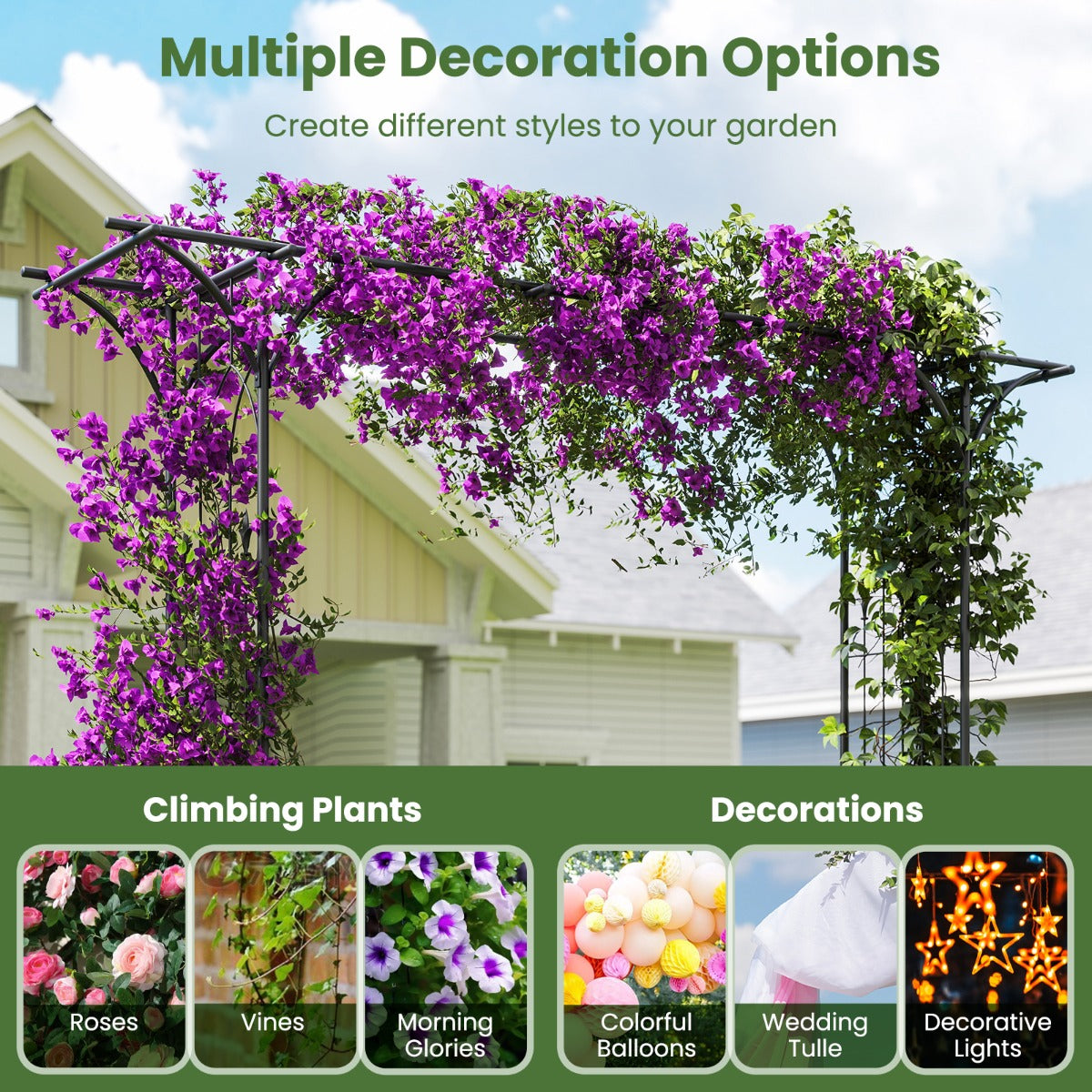 LIVSK Tuinboog voor Klimplanten - Gepoedercoat Metaal - Stevige Constructie - Eenvoudige Montage - 206 x 53 x 206 cm - Zwart