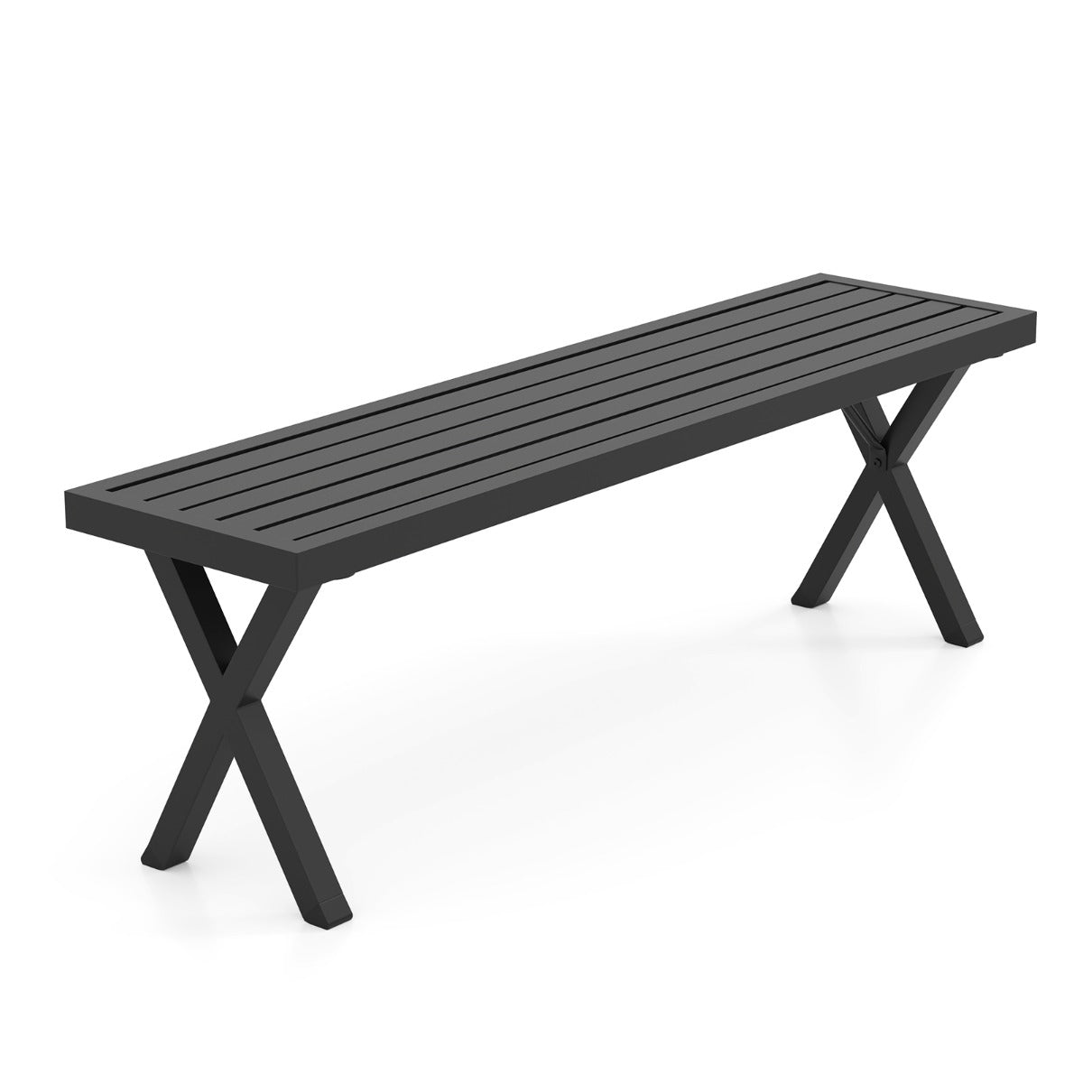 LIVSK Metalen Terrasbank - Robuuste 2-zitsbank met X-vormige poten - Stevig en modern - Tot 360 kg - 138 x 36 x 46 cm - Zwart