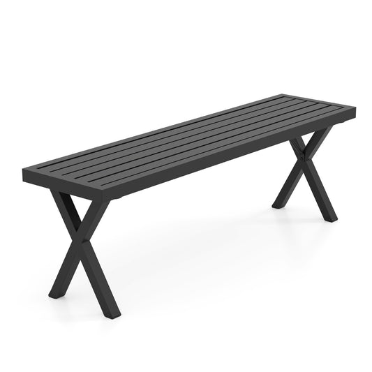 LIVSK Metalen Terrasbank - Robuuste 2-zitsbank met X-vormige poten - Stevig en modern - Tot 360 kg - 138 x 36 x 46 cm - Zwart