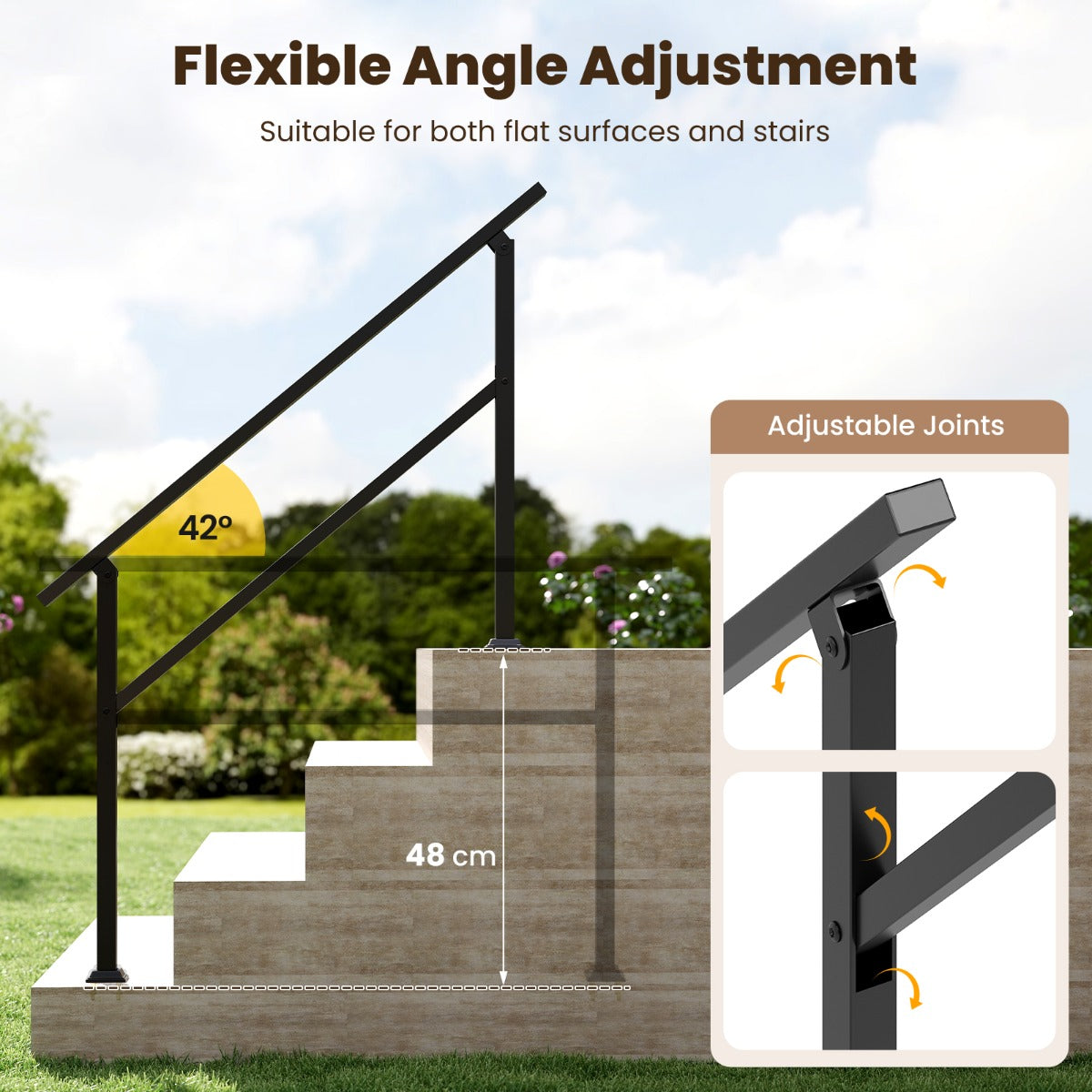 Livsk costway metalen trapleuning met verstelbare hoek eenvoudig te installeren