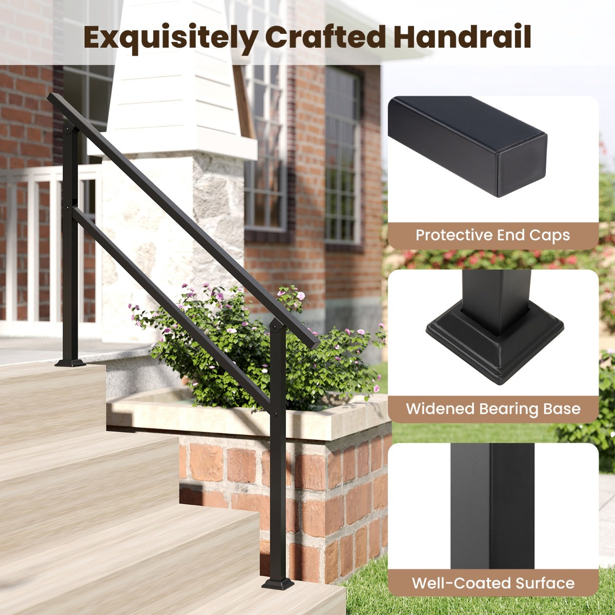 Livsk costway metalen trapleuning met verstelbare hoek eenvoudig te installeren