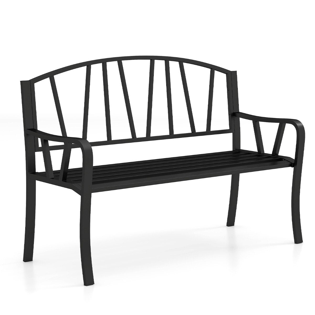 LIVSK Weerbestendige Metalen Tuinbank - Ergonomisch en Comfortabel voor 3 Personen - Antislip - Duurzaam - Zwart