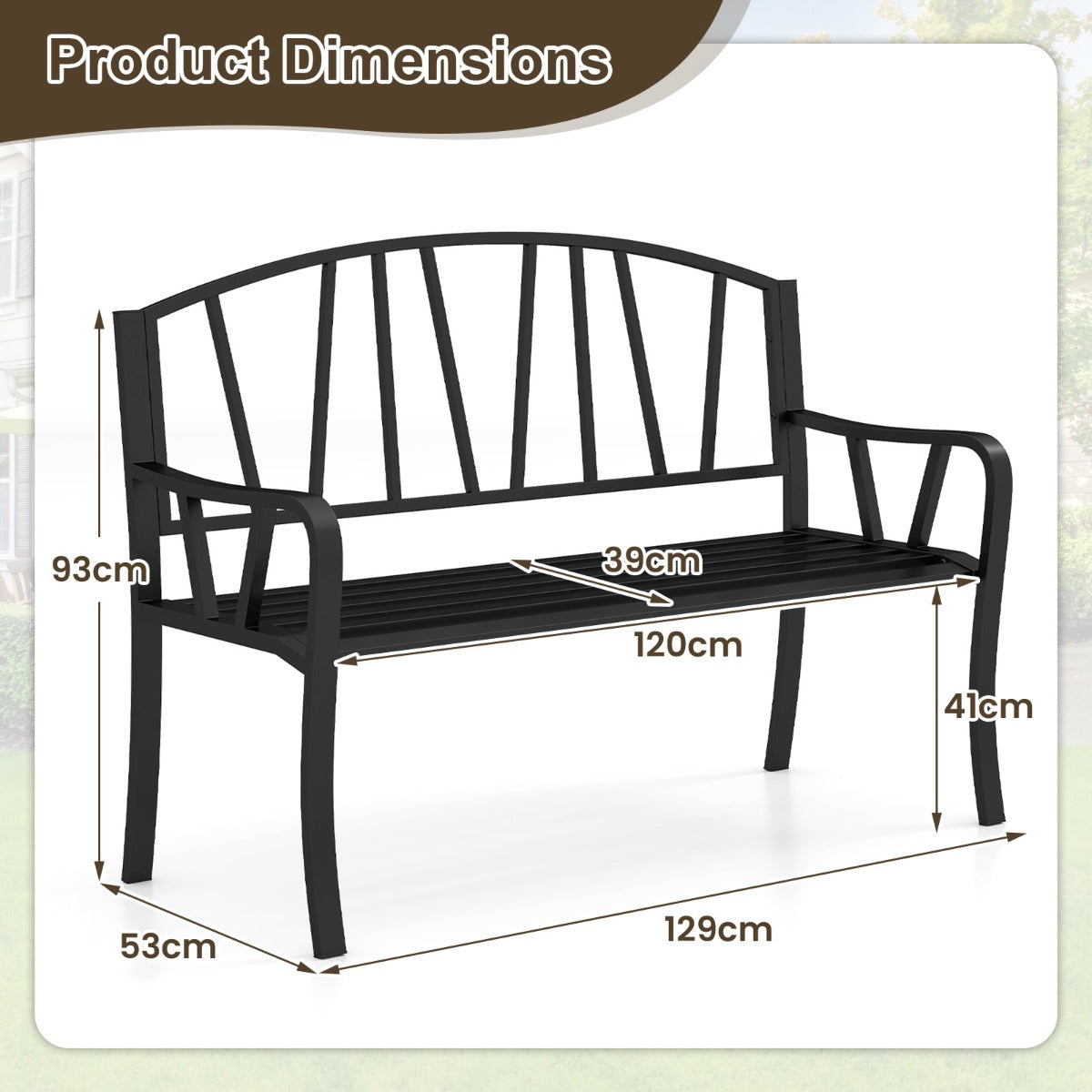 LIVSK Weerbestendige Metalen Tuinbank - Ergonomisch en Comfortabel voor 3 Personen - Antislip - Duurzaam - Zwart