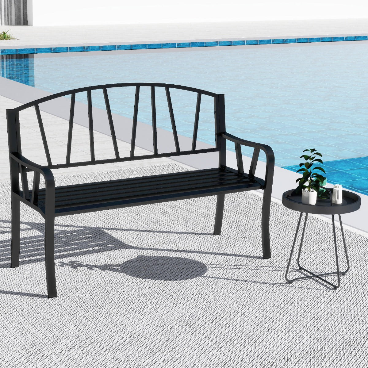 LIVSK Weerbestendige Metalen Tuinbank - Ergonomisch en Comfortabel voor 3 Personen - Antislip - Duurzaam - Zwart