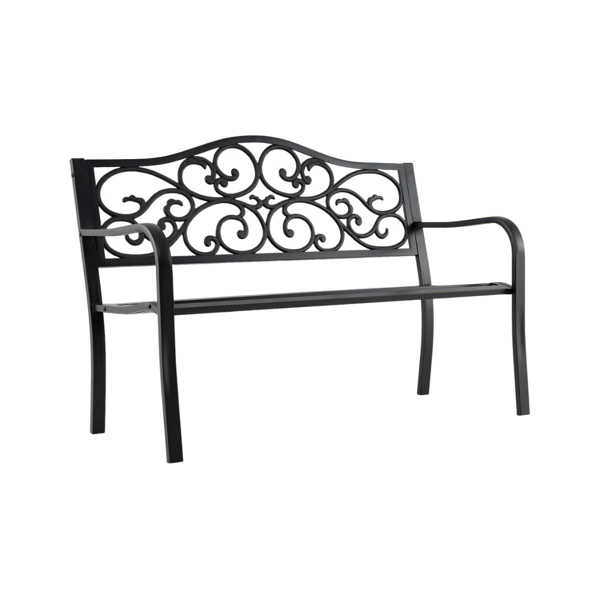 LIVSK Veranda Bank met Bloemmotief - Gietijzeren Frame - Ergonomisch Design - Tot 300 kg - Voor 2-3 Personen - Zwart