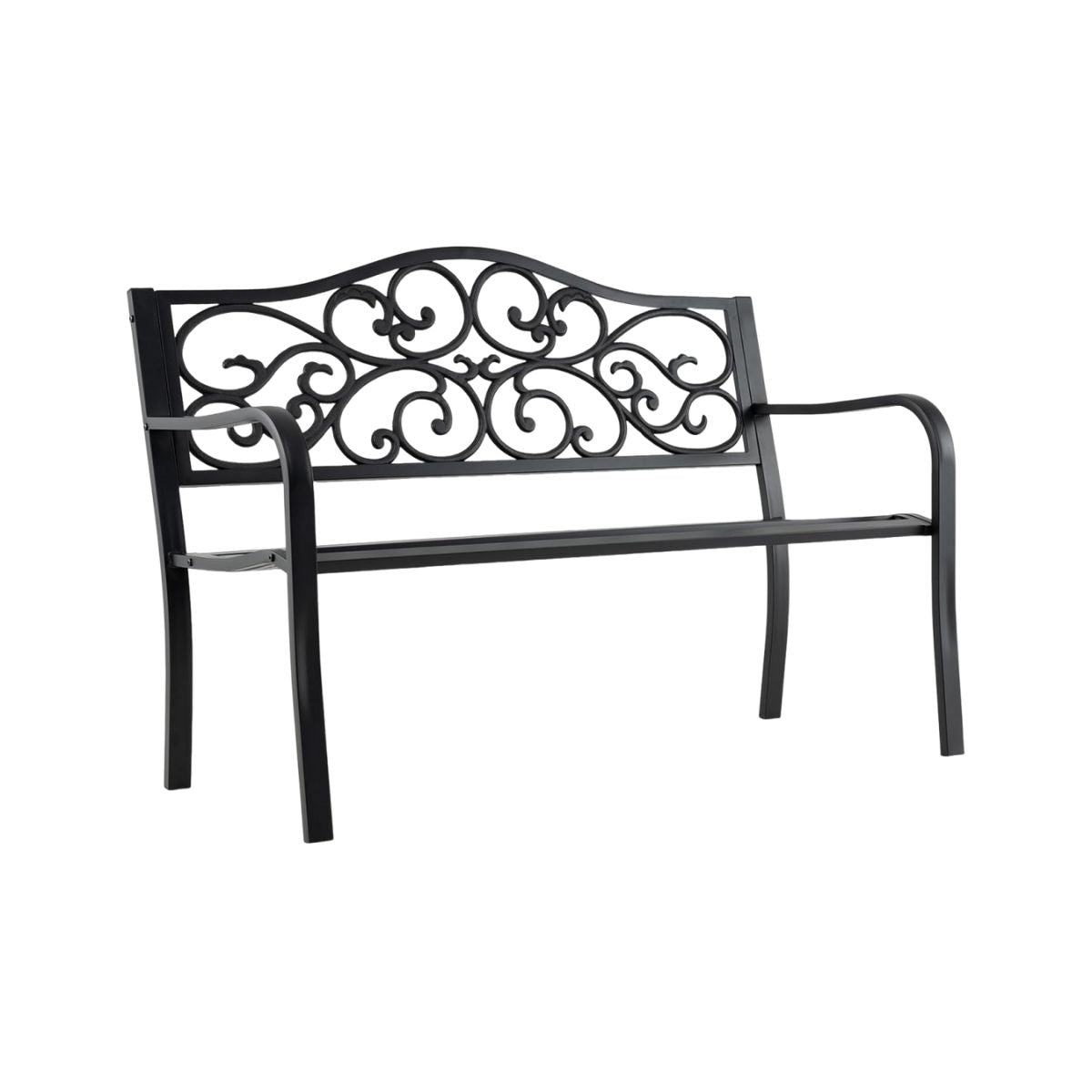 LIVSK Veranda Bank met Bloemmotief - Gietijzeren Frame - Ergonomisch Design - Tot 300 kg - Voor 2-3 Personen - Zwart