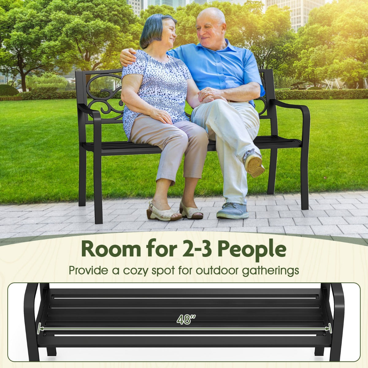 LIVSK Veranda Bank met Bloemmotief - Gietijzeren Frame - Ergonomisch Design - Tot 300 kg - Voor 2-3 Personen - Zwart