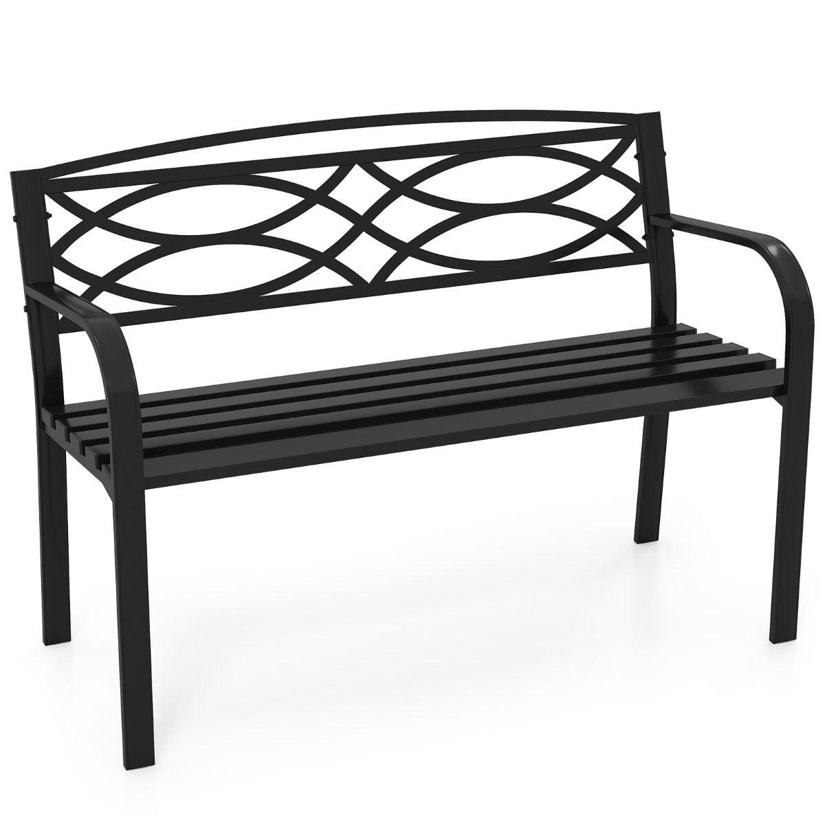 LIVSK Weerbestendige Metalen Tuinbank voor 2 Personen - Robuuste Constructie - Draagkracht tot 300 kg - 116 x 49 x 83 cm - Zwart