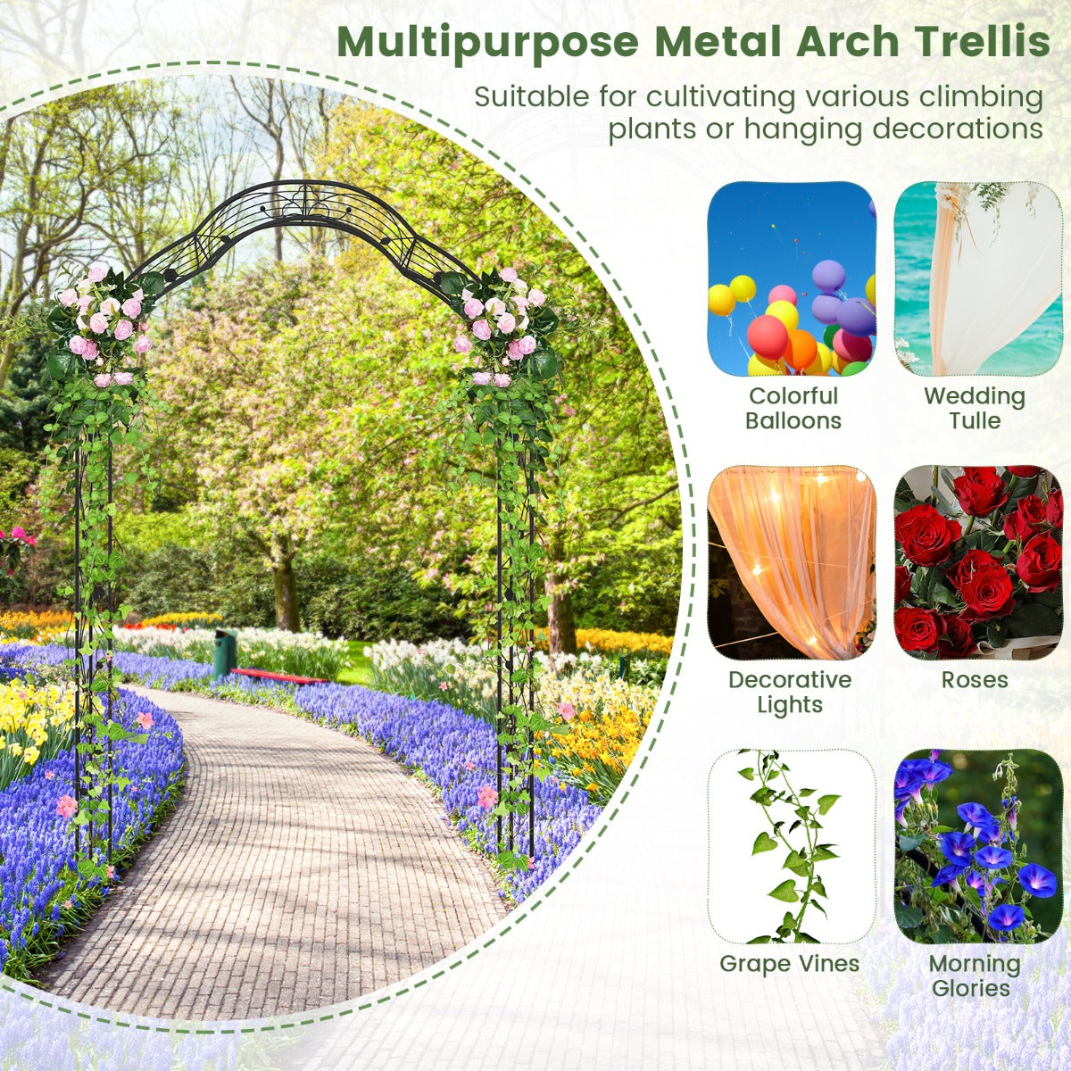LIVSK Tuinboogtrellis - Veelzijdige Klimplantsteun en Decoratie - Robuust Metaal - Roestbestendig - 150 x 40 x 251 cm - Zwart