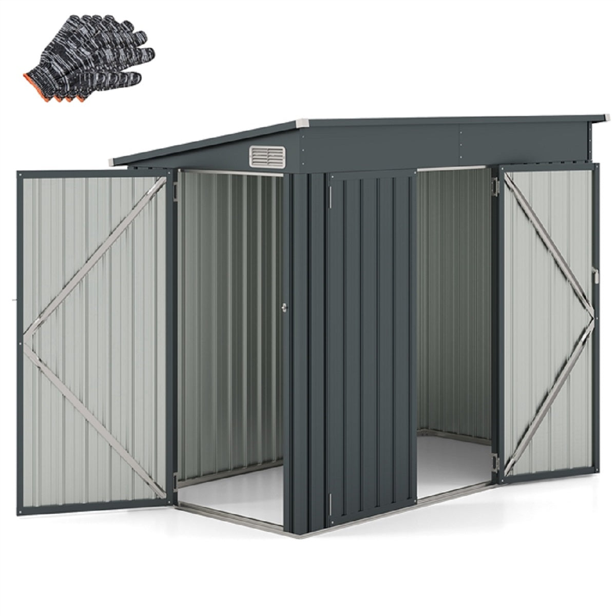 LIVSK Tuinhuis met Schuin Dak - Weerbestendig en Wind- en Waterdicht - Dubbele Deuren - 235 x 117 x 185 cm - Donkergrijs