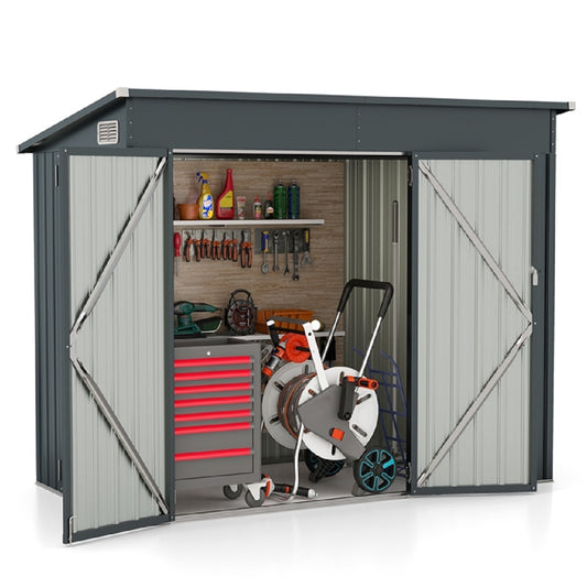 LIVSK Tuinhuis met Schuin Dak - Weerbestendig en Wind- en Waterdicht - Dubbele Deuren - 235 x 117 x 185 cm - Donkergrijs