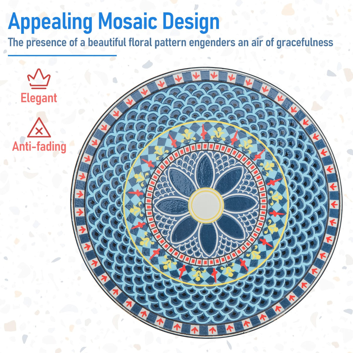 LIVSK Mozaïek Bistroset - Uniek Design - Inklapbare Stoelen - Stevig Metaal - Voor Binnen en Buiten - Blauw