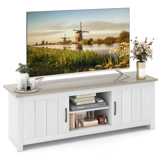 LIVSK TV-meubel voor Flatscreen TV's tot 65" - Open Planken en 2 Kasten - Kabelmanagement - Duurzaam - Wit + Grijs