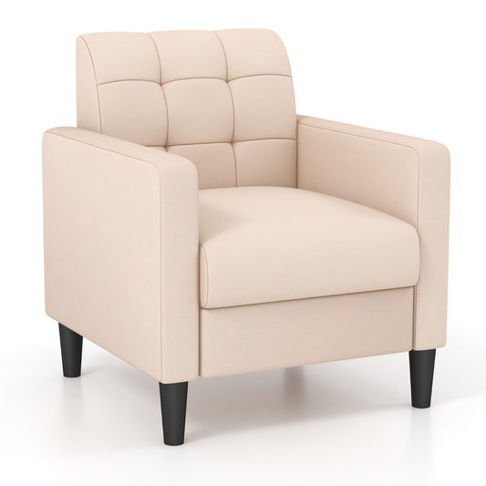 LIVSK Fluwelen Fauteuil - Mid-Century Design - Getufte Rugleuning - Comfortabele Armleuningen - 69 x 68 x 79,5 cm - Beige