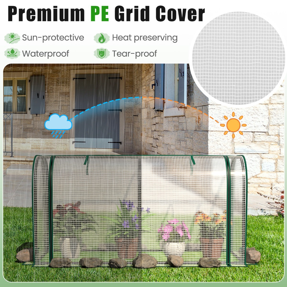 LIVSK 2-in-1 Minikas - Waterdicht met PE-beschermhoes - Gegalvaniseerd Metalen Frame - Optimale Ventilatie - 118 x 55 x 60 cm -