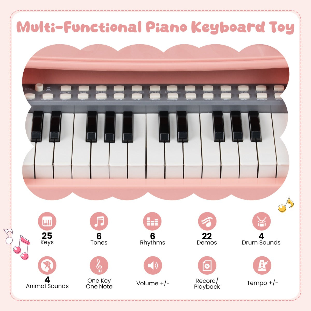 Livsk costway mini keyboard voor kinderen 25 toetsen kinderpiano elektronische piano met muziekstandaard en microfoon 3