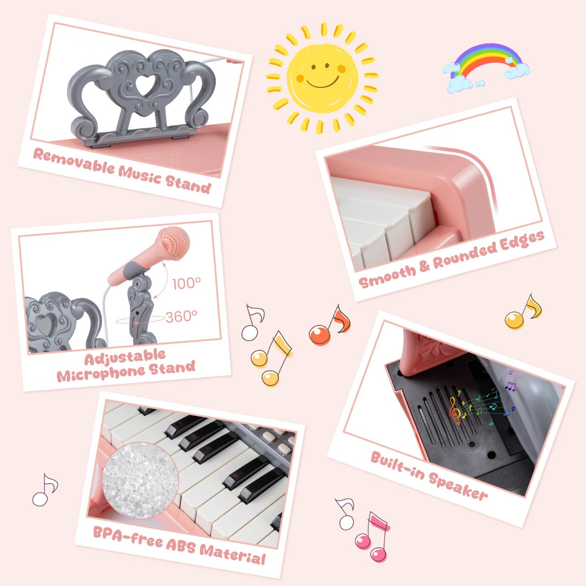 Livsk costway mini keyboard voor kinderen 25 toetsen kinderpiano elektronische piano met muziekstandaard en microfoon 5
