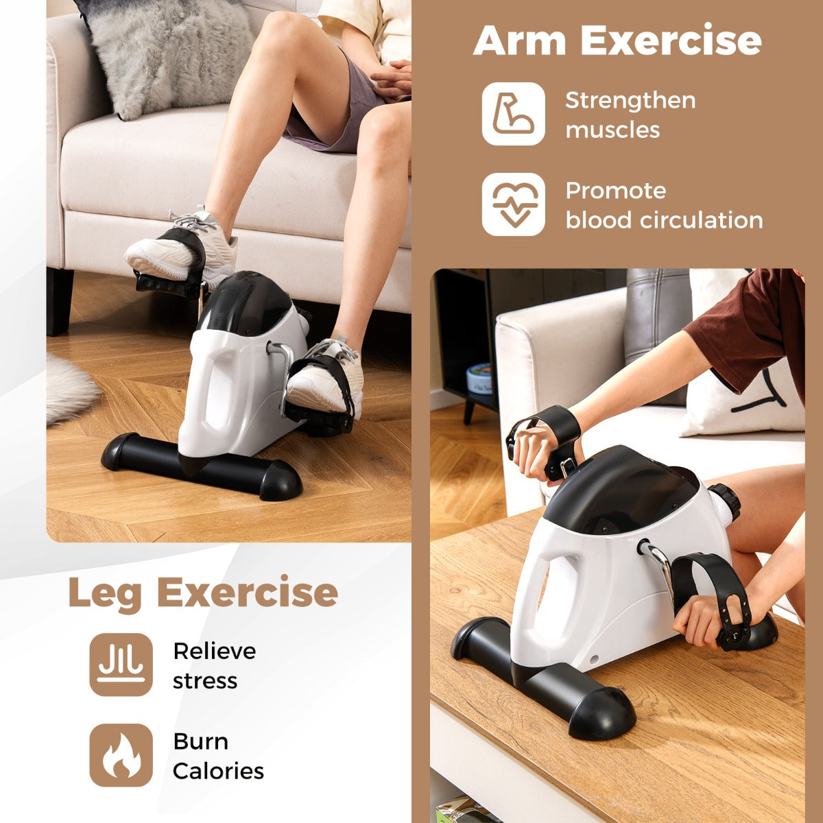 Livsk costway mini pedaaltrainer draagbare hometrainer voor arm en beentraining fiets pedaaltrainer voor senioren wit 3