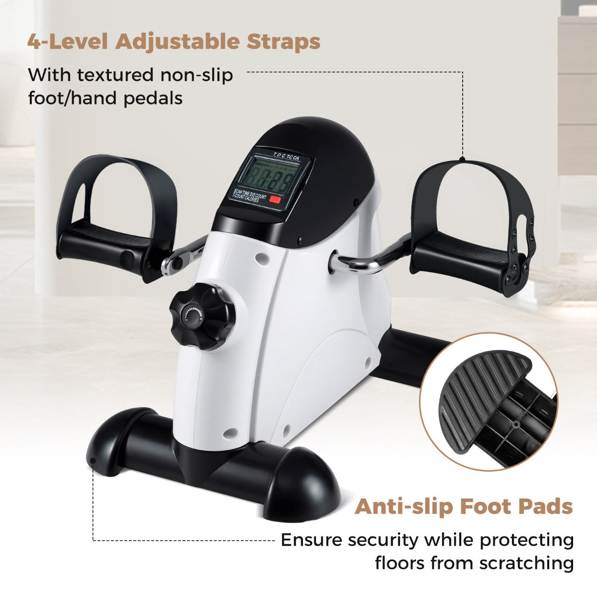 Livsk costway mini pedaaltrainer draagbare hometrainer voor arm en beentraining fiets pedaaltrainer voor senioren wit 6