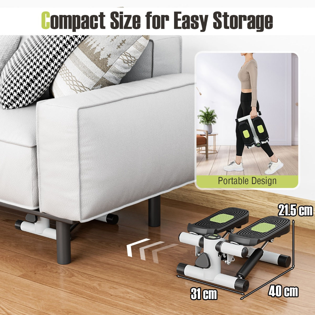 LIVSK Mini-Stepper met Weerstandsbanden - Verstelbare Hoogte - Antislip Pedalen - Compact en Lichtgewicht - Wit