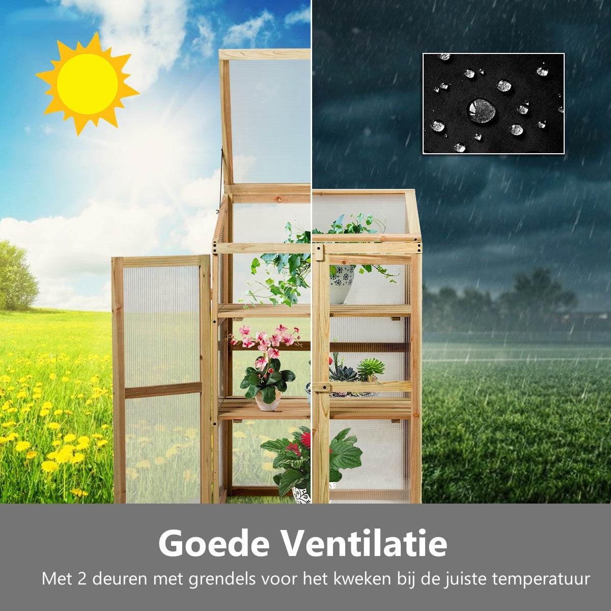 LIVSK Houten Serre - Geselecteerd Dennenhout met Polycarbonaat - Optimale Ventilatie met 2 Deuren - 60 x 45 x 100 cm - Zoals op