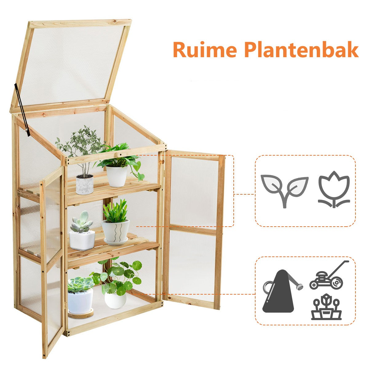 LIVSK Houten Serre - Geselecteerd Dennenhout met Polycarbonaat - Optimale Ventilatie met 2 Deuren - 60 x 45 x 100 cm - Zoals op