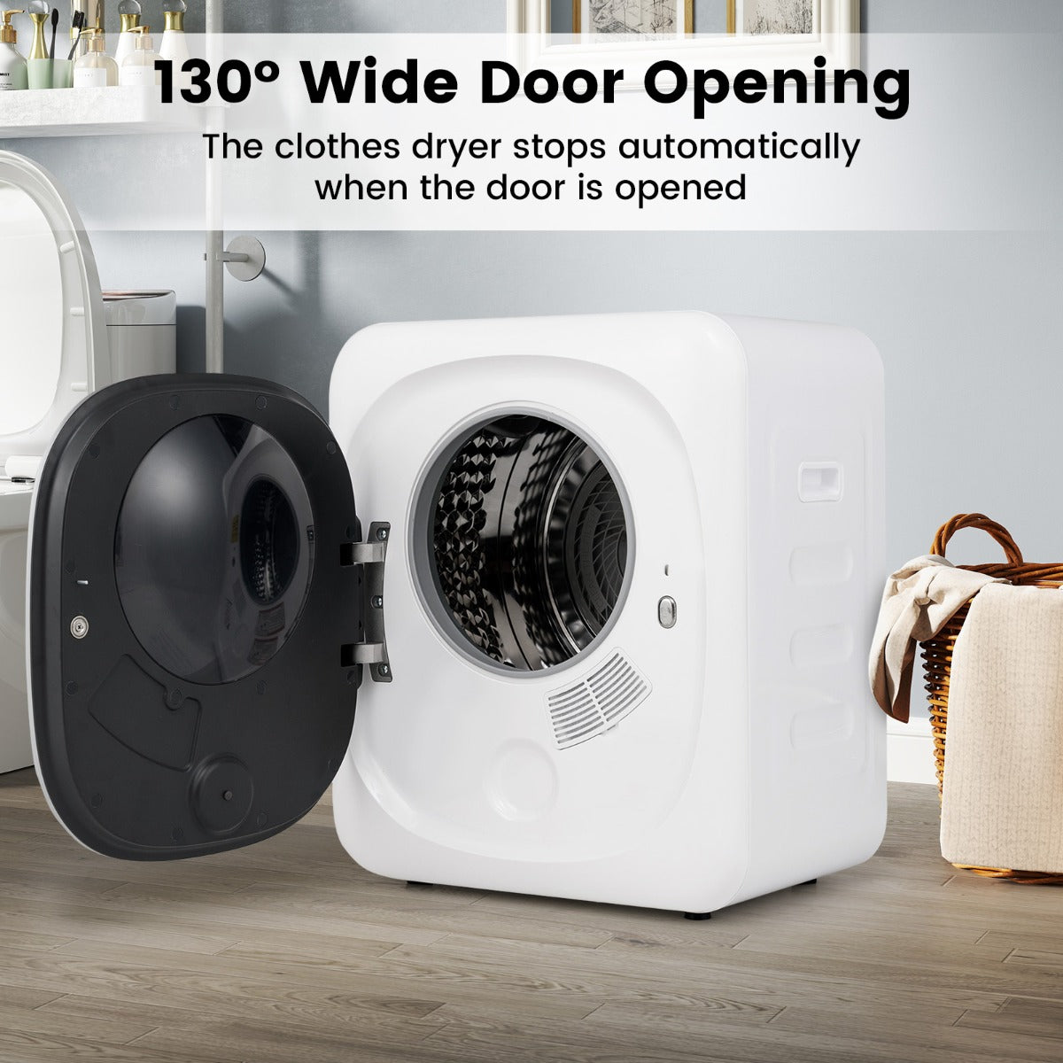 LIVSK Draagbare Wasdroger - 800 W - 5 Droogmodi - Roestvrijstalen Trommel - Voor 5 kg Wasgoed - Compact en Flexibel - Wit