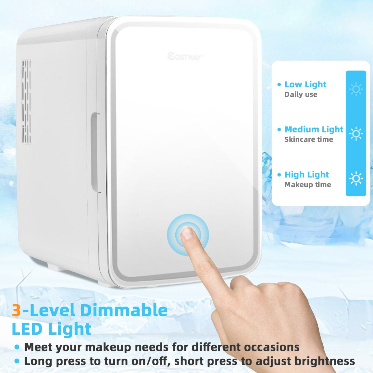 LIVSK Draagbare Mini-Koelkast - Spiegeldesign met LED - 10L Capaciteit - Koel- en Warmtemodus - Ultra Stil - Wit