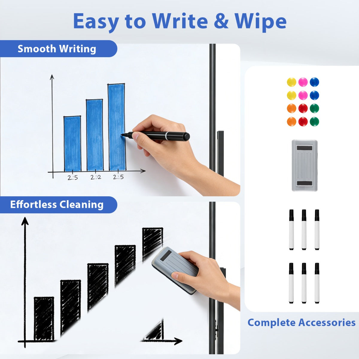 Livsk costway mobiel whiteboard dubbelzijdig magnetisch bord met standaard 2 verstelbare hoogtes en vergrendelbare wieltjes zwart