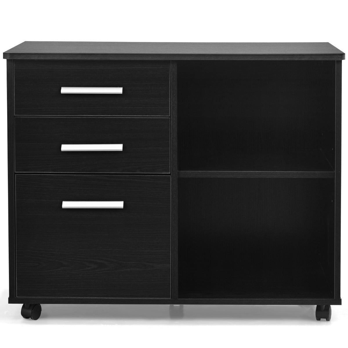 LIVSK Mobiele Archiefkast - 3 Laden - Printerstandaard - 5 Zwenkwielen - Hoogwaardig MDF - 81 x 41 x 66 cm - Zwart