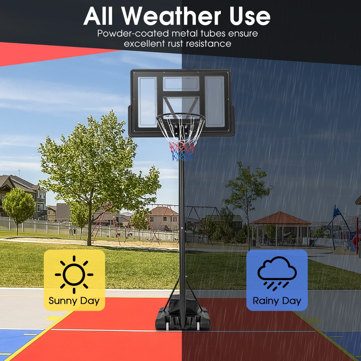 LIVSK Draagbare Basketbalring - 11 Hoogte-instellingen tot 3,05 m - 110 cm Achterwand - Vulbare Basis met Loodzak - Weerbestendig