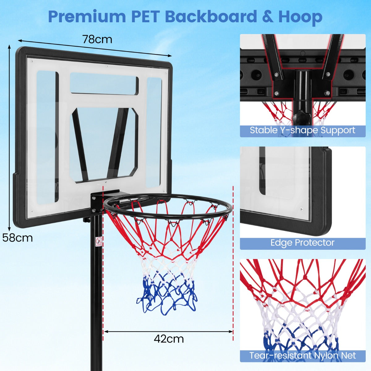 LIVSK Verstelbare Basketbalstandaard - Weerbestendig - Stabiele 32-liter Basis - 8 Hoogteposities - Mobiel Ontwerp - Zwart