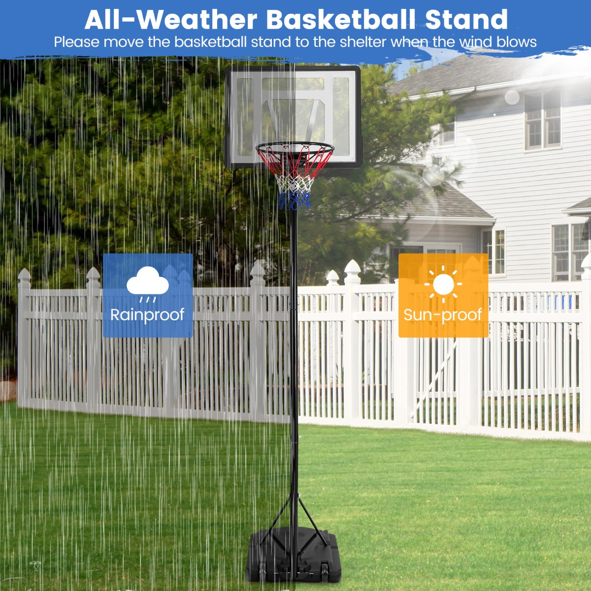 LIVSK Verstelbare Basketbalstandaard - Weerbestendig - Stabiele 32-liter Basis - 8 Hoogteposities - Mobiel Ontwerp - Zwart