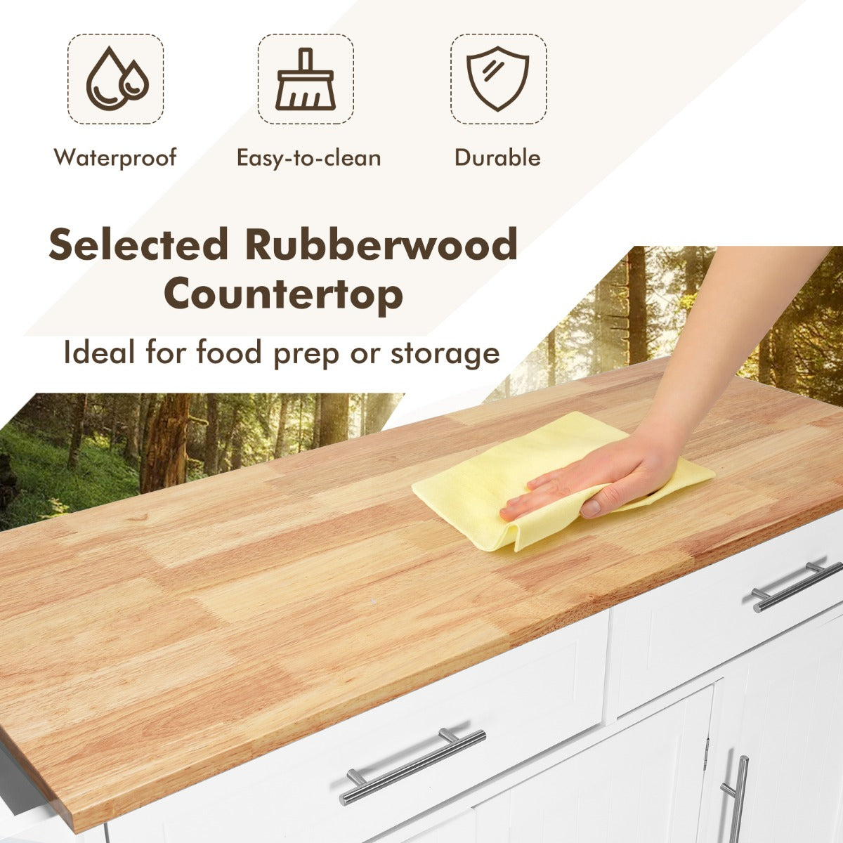 LIVSK Keukentrolley - Verstelbare Planken - 2 Lades en 2 Kasten - Duurzaam Rubberhout & MDF - Werkblad 112 x 46 cm - Wit