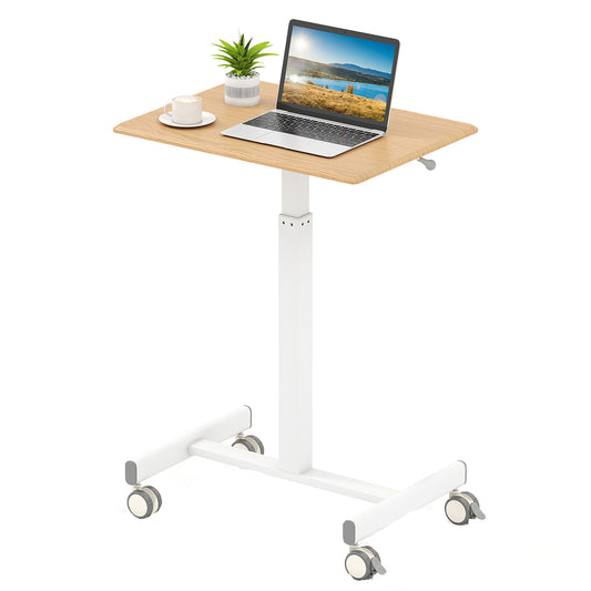 LIVSK Mobiel Zit-Sta Bureau - Hoogte Verstelbaar met Gasveer - 4 Wielen - Draagvermogen tot 30 kg - 65 x 48 cm - Natuurkleur