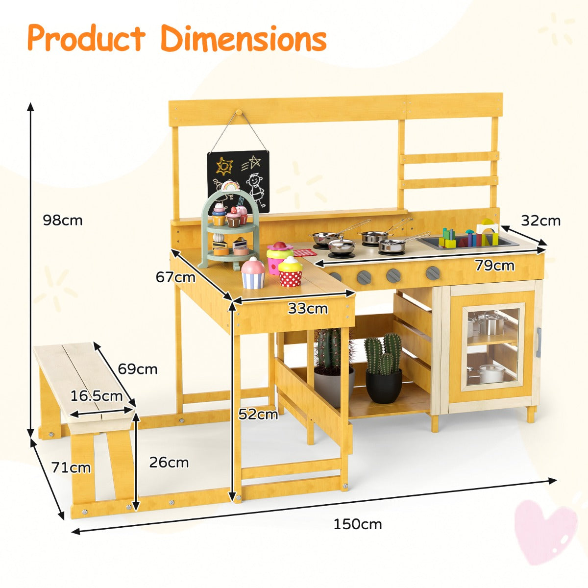 Livsk costway modderkeuken met picknicktafel voor kinderen buitenspeelset voor in de achtertuin naturel 1 1